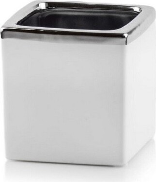 Doniczka Mirror biała ze srebrnym rantem sześcian