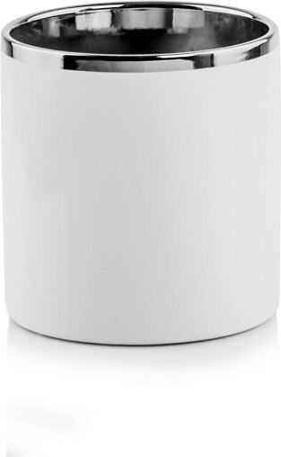 Doniczka Mirror biała ze srebrnym rantem walec