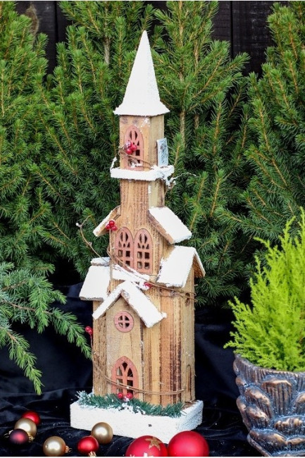 Domek LED ośnieżony drewniany