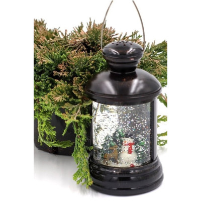 Latarnia LED z brokatowym śniegiem elektryczna