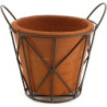 Kwietnik - Doniczka terakota ciemna w metalowym koszu