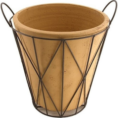 Kwietnik - Doniczka terakota jasna w metalowym koszu
