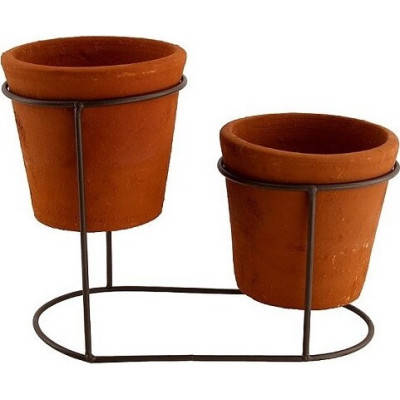 Kwietnik stojący z doniczką DUO ciemna terakota