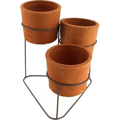 Kwietnik stojący z doniczką TRIO ciemna terakota