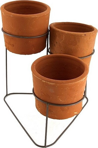 Kwietnik stojący z doniczką TRIO ciemna terakota