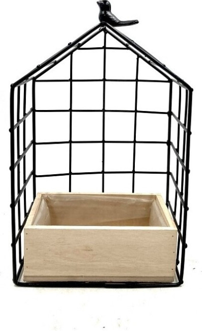 Klatka metal czarna z drewnianą skrzynką