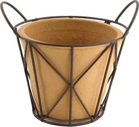 Kwietnik - Doniczka terakota jasna w metalowym koszu
