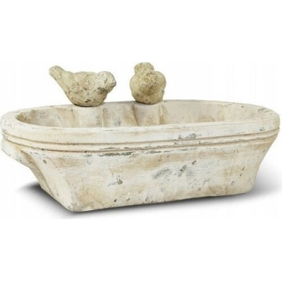 Poidełko owalne białe postarzane z 2 ptaszkami