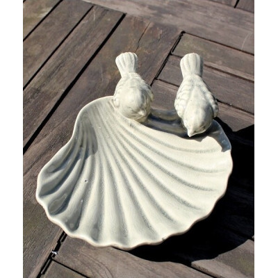 Poidełko ceramiczne muszla z ptaszkami oliwka