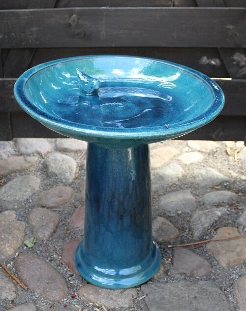 Poidełko ceramiczne na nóżce niebieskie