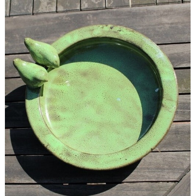 Poidełko okrągłe z 2 ptaszkami zielone ceramika