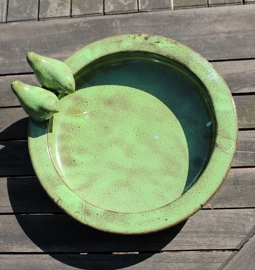 Poidełko okrągłe z 2 ptaszkami zielone ceramika