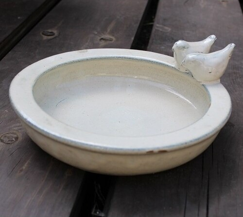 Poidełko okrągłe z 2 ptaszkami białe ceramika