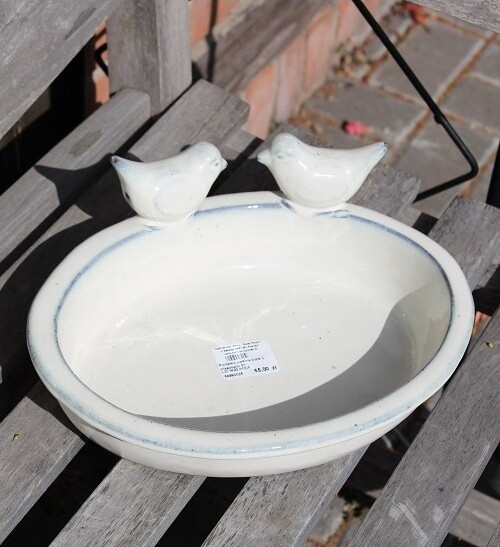 Poidełko owalne białe z ptaszkami