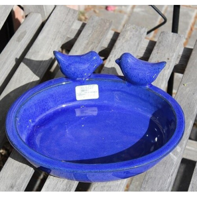 Poidełko owalne niebieskie z ptaszkami