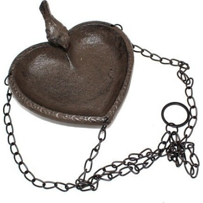 Żeliwo Poidełko wiszące srece z ptaszkiem brąz