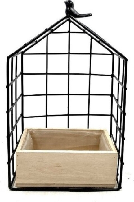 Klatka metal czarna z drewnianą skrzynką