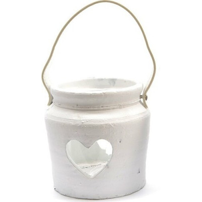 Lampion ceramiczny z serduszkiem biały