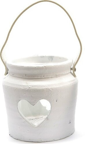Lampion ceramiczny z serduszkiem biały