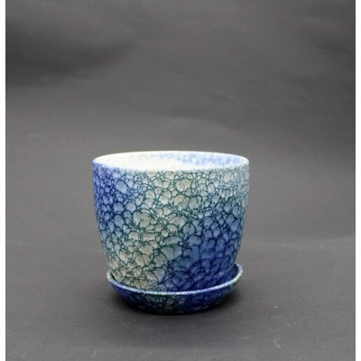 Doniczka LB niebieski tynk dekor