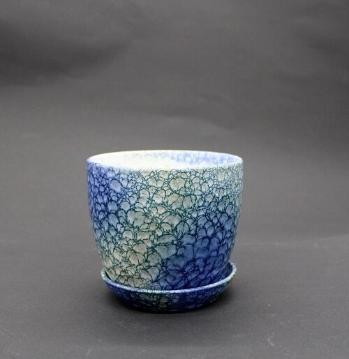 Doniczka LB niebieski tynk dekor