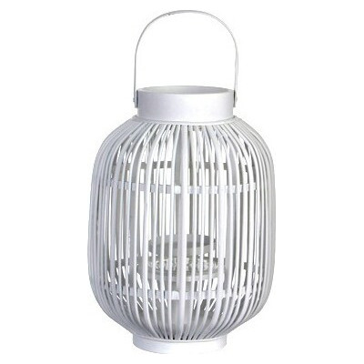 Biały okrągły, drewniany, ażurowy lampion