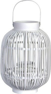 Biały okrągły, drewniany, ażurowy lampion