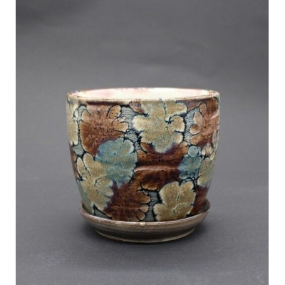 Doniczka LB kwiatki beżowo-niebieskie