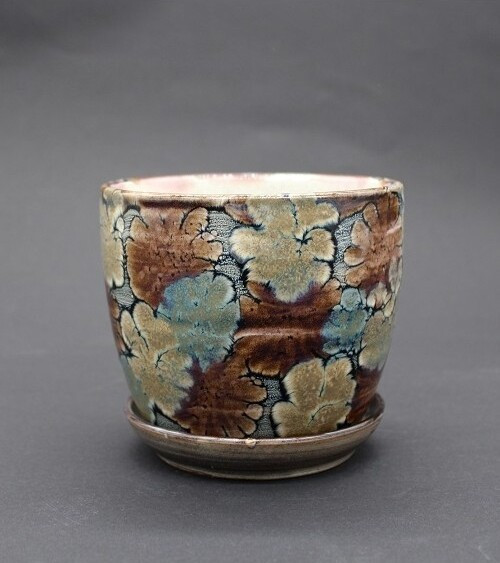 Doniczka LB kwiatki beżowo-niebieskie