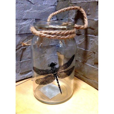 Lampion szklany z czarną ważką