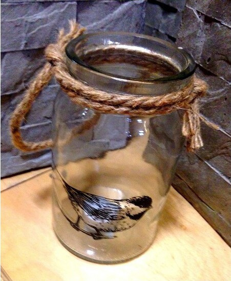 Lampion szklany z czarnym ptaszkiem