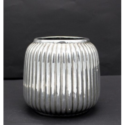 Doniczka srebrna prążki pionowe