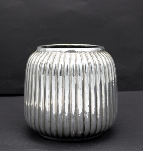 Doniczka srebrna prążki pionowe