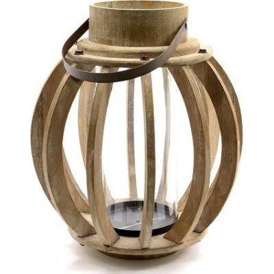 Lampion drewniany okrągły pękaty