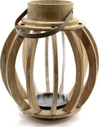 Lampion drewniany okrągły pękaty