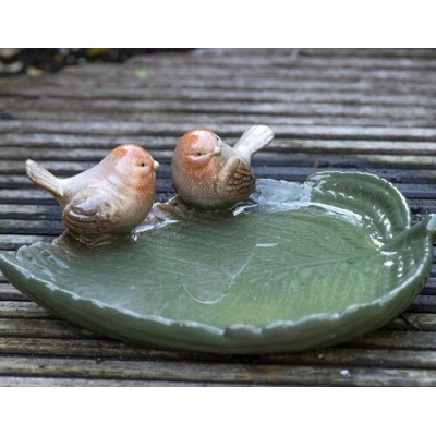 Poidełko ceramiczne szkliwione liść z ptaszkami