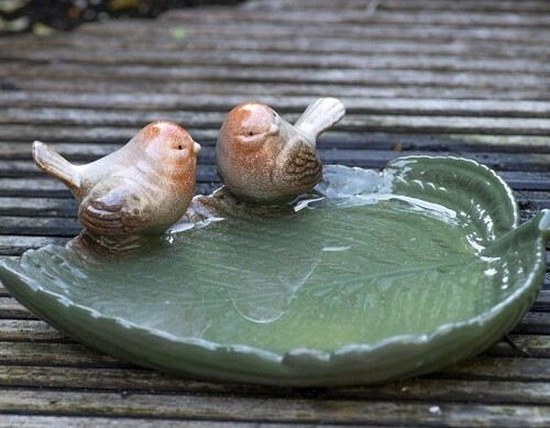 Poidełko ceramiczne szkliwione liść z ptaszkami