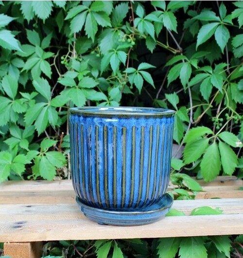 Doniczka Vici Blue prążki