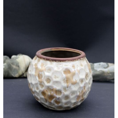 Doniczka Plaster Miodu pękata biało-złota