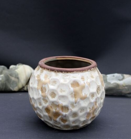 Doniczka Plaster Miodu pękata biało-złota