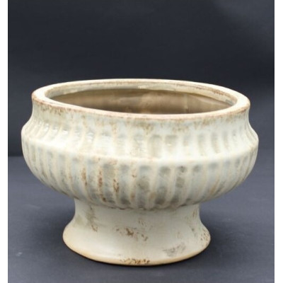 Doniczka Roma prążki na nóżce beż niska