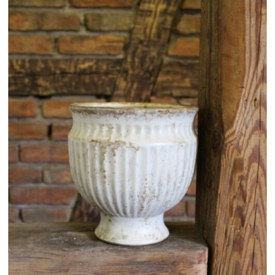 Doniczka Roma prążki na nóżce beż