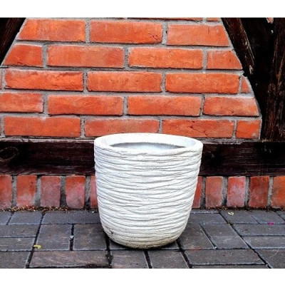 Donica ryflowana piaskowa biała wysoka