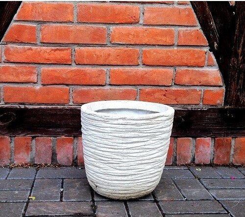 Donica ryflowana piaskowa biała wysoka