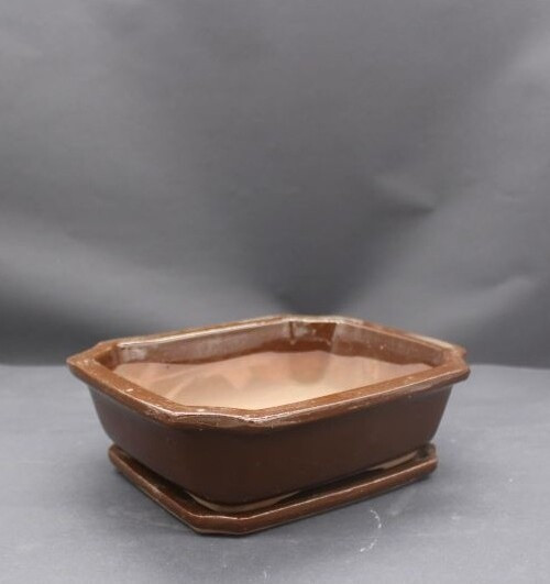 Doniczka bonsai prostokątna brązowa z podstawkiem