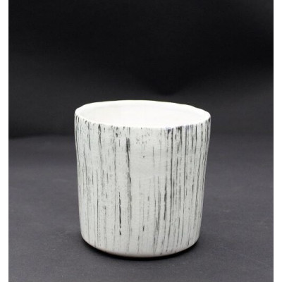 Doniczka Etno prosta biała w czarne paski