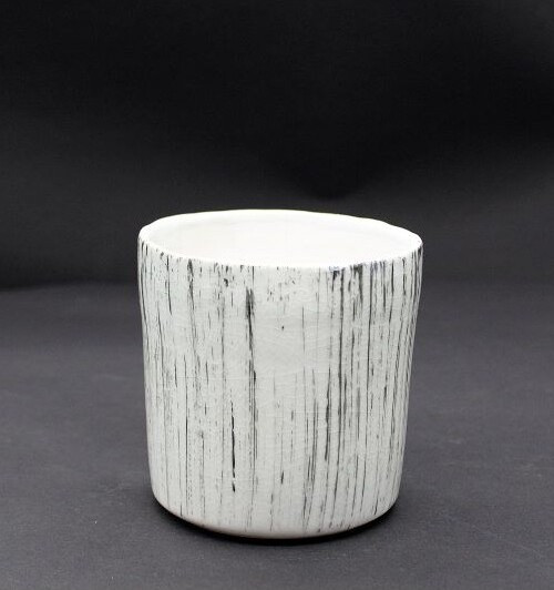 Doniczka Etno prosta biała w czarne paski