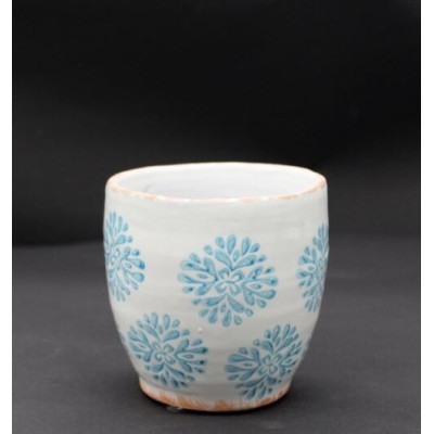 Doniczka Etno biała z niebieskim wzorem