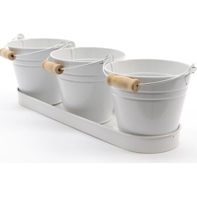 Doniczka potrójna białe metalowe wiaderka