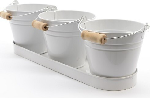 Doniczka potrójna białe metalowe wiaderka